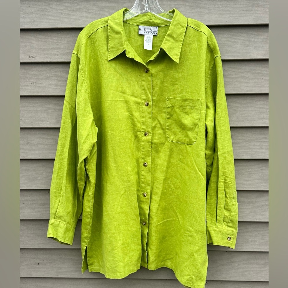 Green linen tunic shirt Real Comfort size X